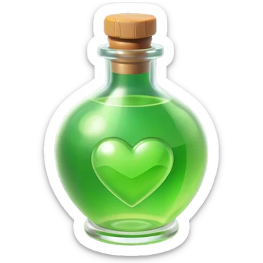 Clash of Clans aesthetic: Cinematic Playful Pixel 3D green health Potion Emoji, rendered in a 3D vector-style similar to standard emojis with minimal shading and bold, simplified shapes. A compact, distinct form with signature details, softly glowing with a pixelated adventure charm. Simplified yet unmistakably iconic, highly detailed and consistent, glowing with a soft radiance and high shine. Stylized with a touch of classic pixel-art charm and a soft glowing outline, capturing the essence of a beloved gaming relic with a friendly, playful manner! sticker