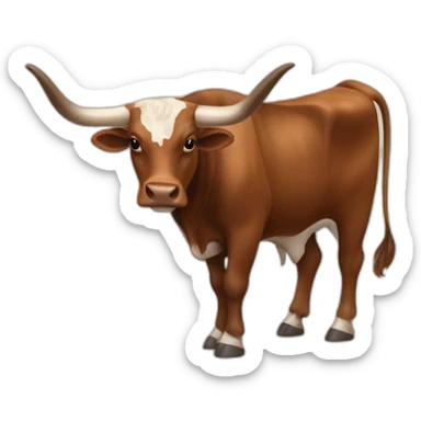 bull, Texas Longhorn with solid brown face, brindle, long long long long horns, full body sticker