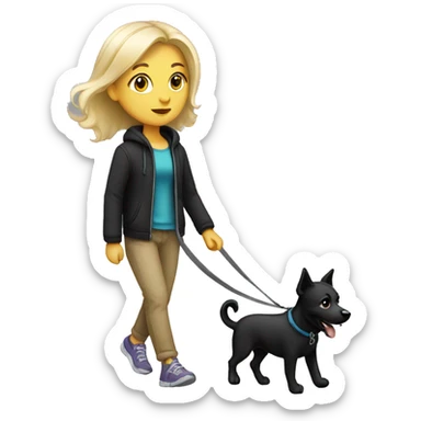 White Blond Girl walk with a black dog sticker
