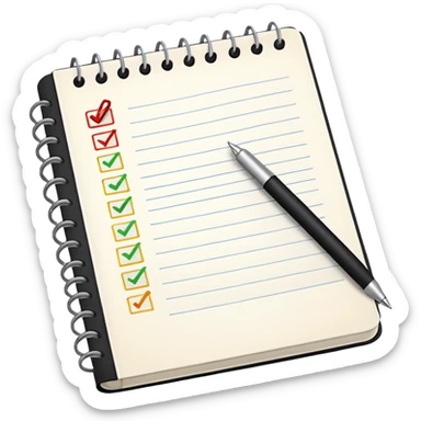 open notebook with a checklist sticker