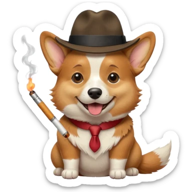 Corgi with a fedora and a cigarette  sticker