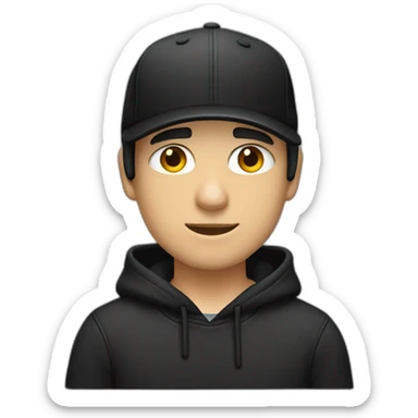 Strong Male caucasian Designer With black hair wearing flat bill hat and black hoodie sticker