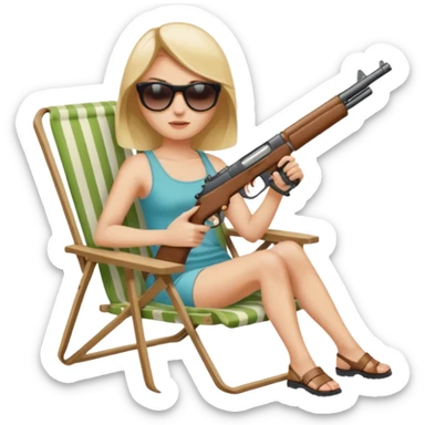 lady in a lawn chair with a gun sticker