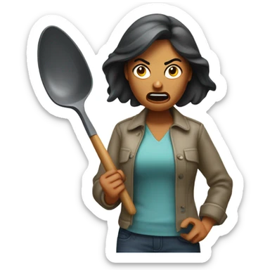 angry woman throwing kitchen utensils in anger sticker
