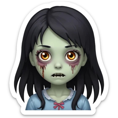cute and small zombie girl with long wispy black hair sticker