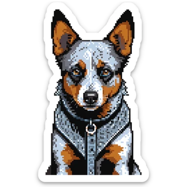 head shot of blue heeler cattle dog with distinctive blue-gray speckled coat sticker
