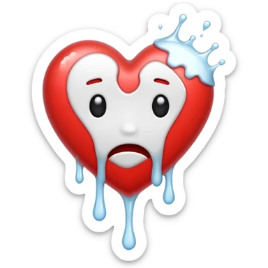 The broken heart emoji in white with sticky white liquid Ozzing out of it sticker