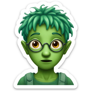An alien with four eyes and green hair and is a fairy with marron ragged clothes sticker