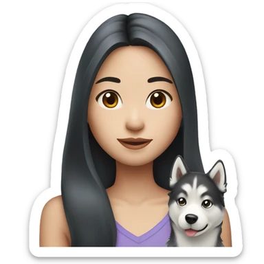 Long hair Asian Girl with husky dog sticker