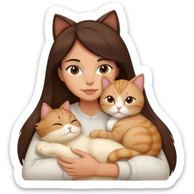 Brunette woman snuggling creamy colored  cat sticker