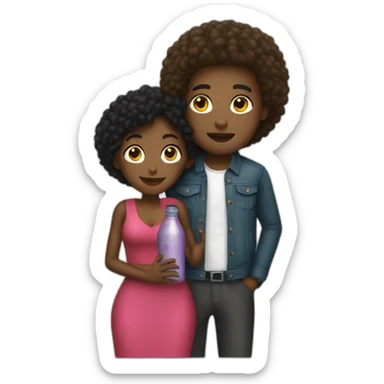light skin man with bottle, hugging short darkskin woman in designer clothes sticker