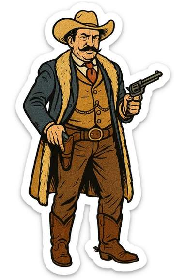 The full body of a wealthy cattle baron cowboy from the American West in the 1860s.  sticker