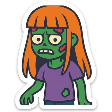 zombie girl with long ginger hair and bangs sticker