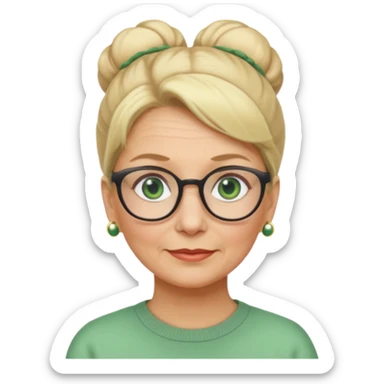 older teacher with blonde bun green eyes and glasses sticker