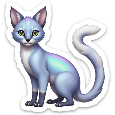 iridescent pastel white glorious divine cute cool beautiful shiny beautiful fantasy-caracal-civet-genet-sergal-vernid-Cacomistle-oncilla-animal-Fakémon-hybrid-fursona (full body) sticker