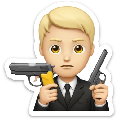 stylized emoji of a gun pointed at a cartoon head, no violence, no blood, neutral expression sticker