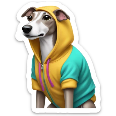 Whippet wearing a hoodie sticker