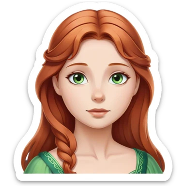 Cinematic Serene Sleeping Beauty Portrait Emoji, rendered in a simplified vector style. Depict a gentle Aurora (chest and above) with fair, glowing skin and softly cascading auburn hair, her expression calm and reflective, dressed in her timeless attire. The image exudes a soft, warm radiance with high shine and a subtle glowing outline. sticker