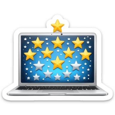 laptop open with screen showing five stars sticker