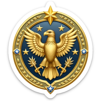 Insignia militar realista para videojuegos de guerra (estilo Delta Force), forma de escudo metálico con bordes desgastados. Incluye:

Símbolo: [fusiles cruzados / águila / estrellas / espada] sticker