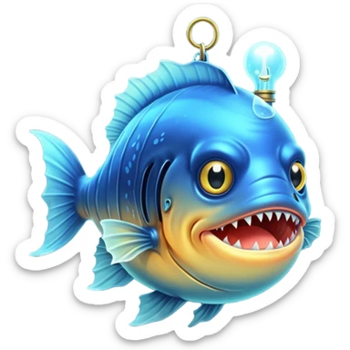 anglerfish with the light dangling in front of it with black back ground sticker