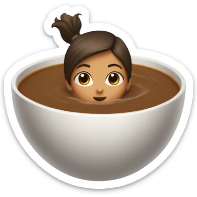 A girl diving into a bowl of brown soup sticker