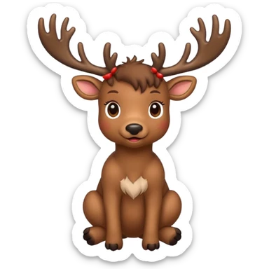 reindeer baby  cute, full body , gifts stuck in horns sticker