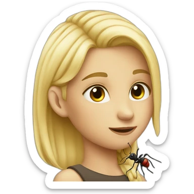 blond girl with ant sticker
