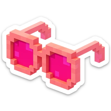 Voxel-style pink glasses with pink lenses, no background, following the silhouette from the reference image, with a different pattern. sticker