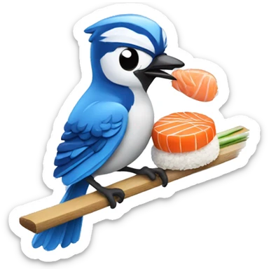 Blue jay eating sushi sticker