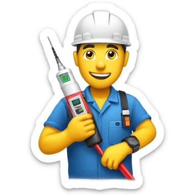 electrician holding a voltage tester sticker