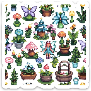 magical fairy garden with glowing flowers and sparkles sticker
