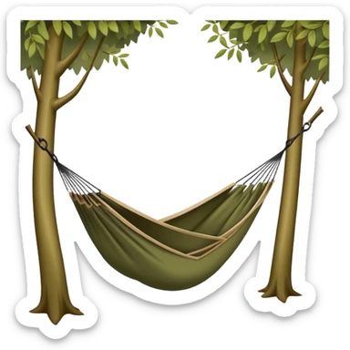 bushcraft hammock hanging between trees in forest sticker