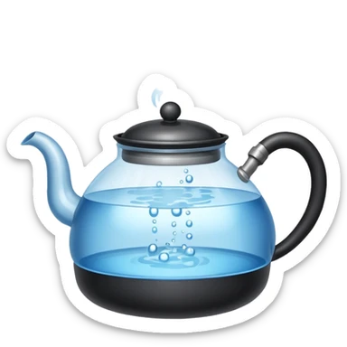  a small pot or kettle filled with water placed on fire, the water is boiling intensely with visible steam and bubbles rising, bright lighting, clean white background sticker