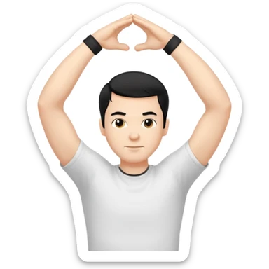 Hombre blanco pelinegro haciendo ejercicio de estiramiento de brazos sticker