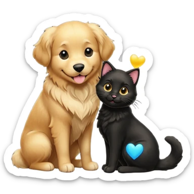 1 golden retriever and 1 black cat romancing sticker