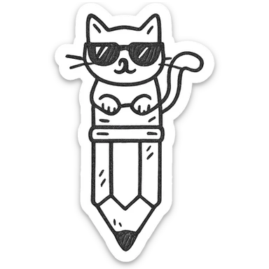 A big pencil with a kitten in sunglasses sticker