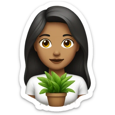 mujer blanca y pelo negro con plantas sticker