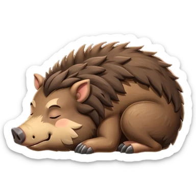 dark brown and fluffy boar full body, sleeping sticker