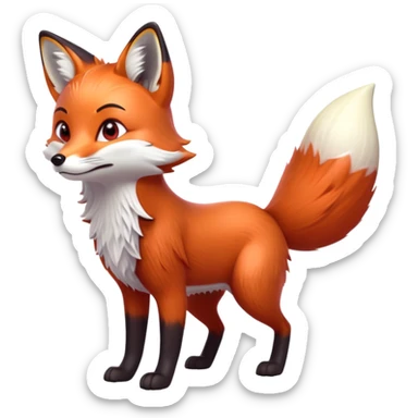 cinematic-[fox]-realistic-full-body-standing on all fours-emoji,-tail-tucked-close,-head-tilted-dramatically,-fox-[red]-fur,-simplified-yet-realistic-focused-features,-highly-detailed,-glowing-with-an-almost-sarcastic-glow  expressive eyes sticker