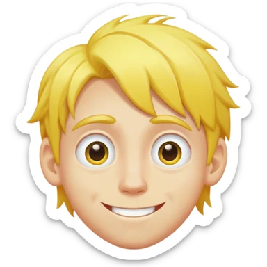 a boy with yellow hair lazy eye and a goofy smile sticker