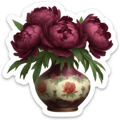 burgundy peonies in a vintage vase sticker