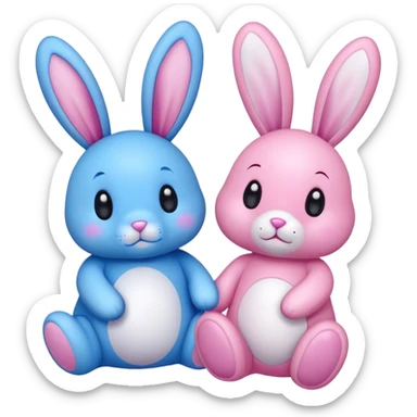 2 plushy bunny’s one blue on pink sticker