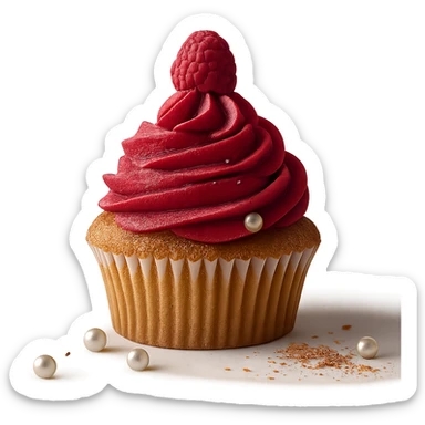 Change the icing to raspberry, keep the realistic cupcake and accessories, photorealistic style, transparent background. sticker
