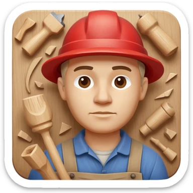 wood carving carpenter portrait, head and shoulders only, carving wooden figure with chisel, wood shavings visible, focused craftsman expression, artisan workshop vibe, 3D cartoon style, mobile game icon style, clean background, no text, no watermark
 sticker