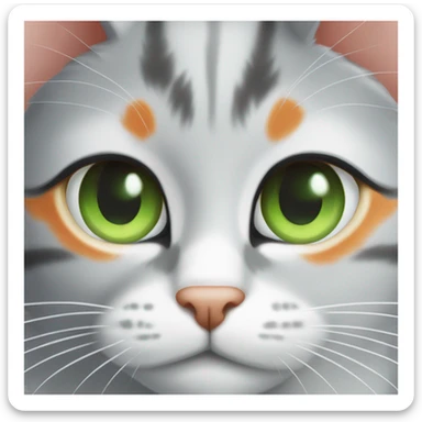 gray and orange and white cat with green eyes  sticker