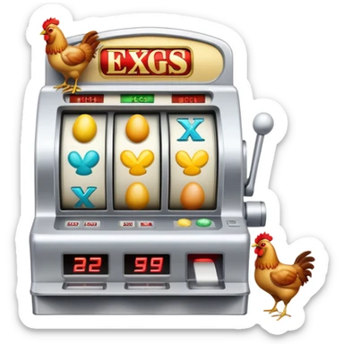 Slot machine with eggs instead of reels
— Cool visual metaphor: three eggs in a slot machine, with x's, question marks, money icons, chickens, etc. appearing on them. This immediately screams: “GAMBLING, TRY YOUR LUCK!” sticker