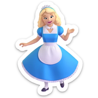 Disney's Alice in Wonderland with a big smile while curtseying in her blue dress with white apron sticker