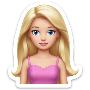 barbie, long blonde hair, pink dress, with blue eyes sticker