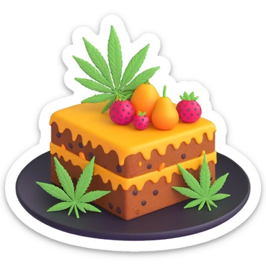 colorful frosted fruit cake with cannabis leaf on a plate sticker